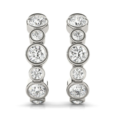 White gold Bezel Set Round Diamond Hoop Earrings 2