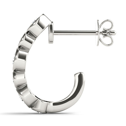 White gold Bezel Set Round Diamond Hoop Earrings 3