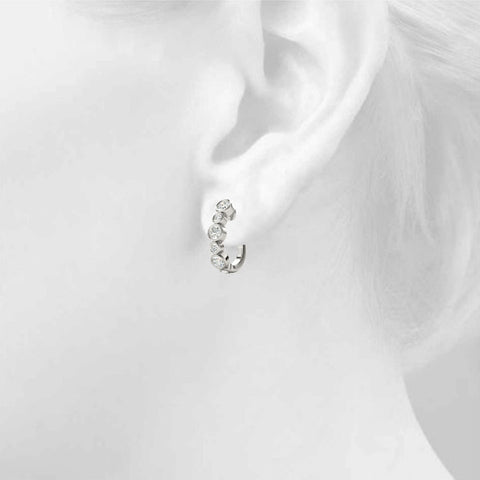 White gold Bezel Set Round Diamond Hoop Earrings 4