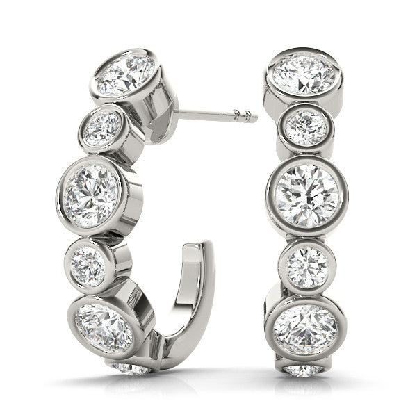 White gold Bezel Set Round Diamond Hoop Earrings