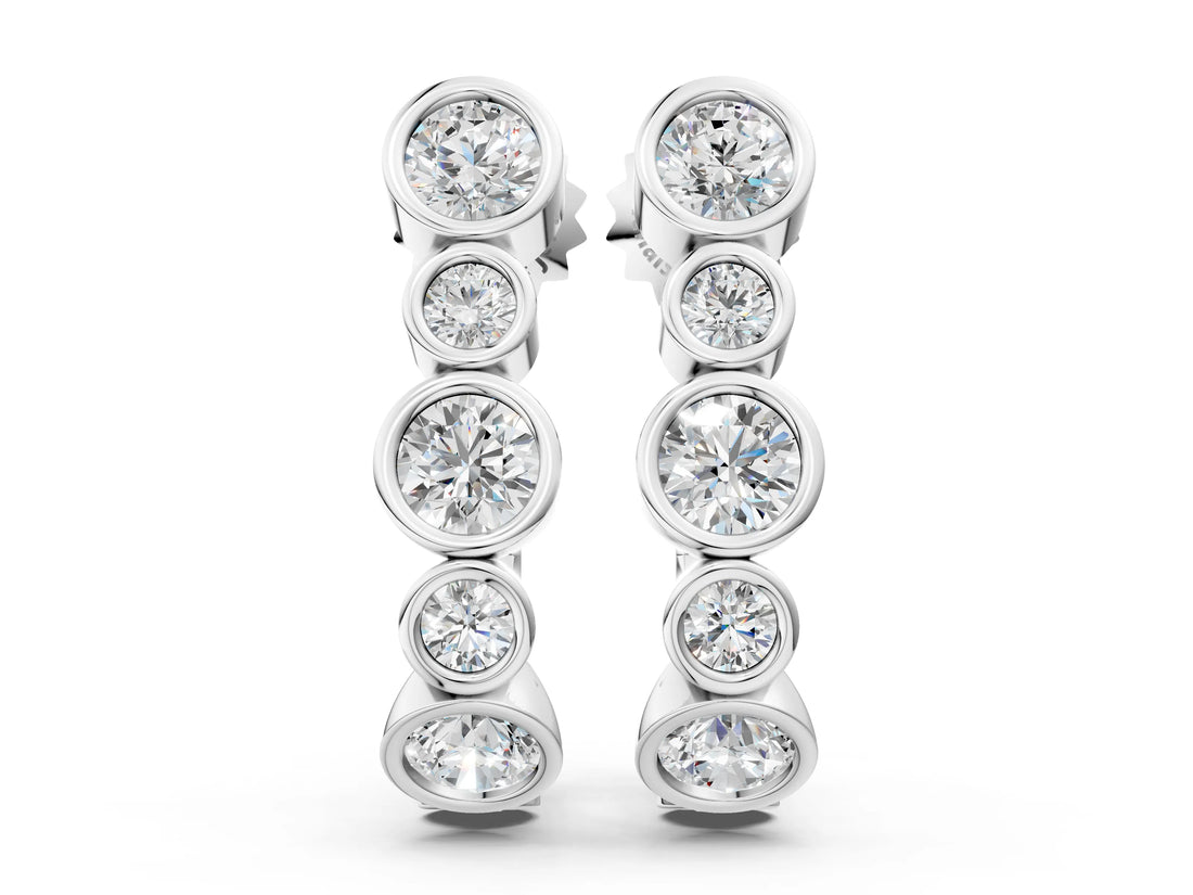 White gold Bezel Set Round Diamond Hoop Earrings_19