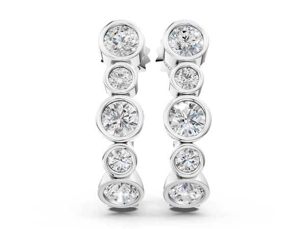 White gold Bezel Set Round Diamond Hoop Earrings