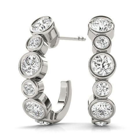White gold Bezel Set Round Diamond Hoop Earrings