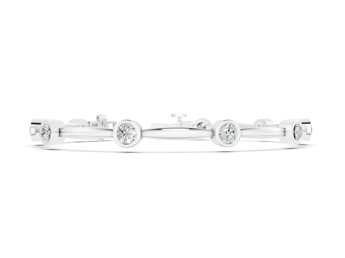 White gold Bezel Set Round Diamond Link Bracelet with Box Clasp