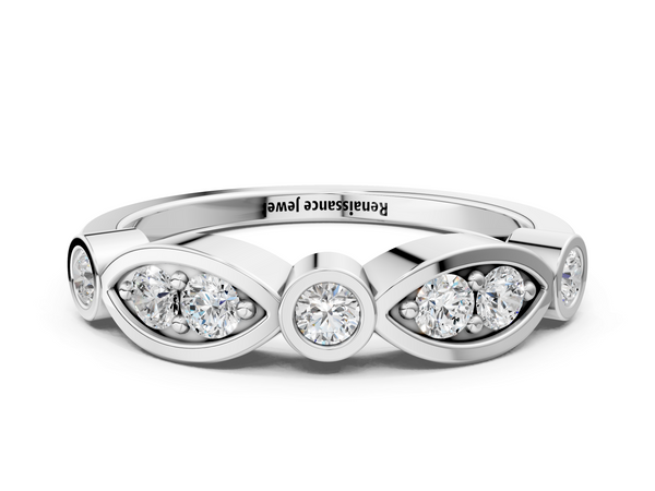 Platinum Bezel Set Round Diamond Marquise Band