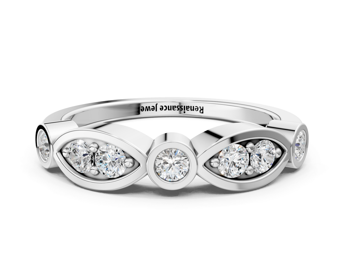 White gold Bezel Set Round Diamond Marquise Band_35