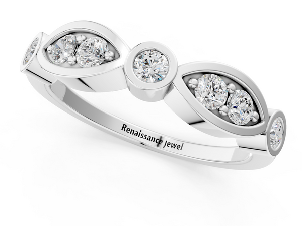 White gold Bezel Set Round Diamond Marquise Band