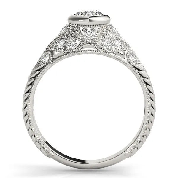 White gold Bezel Set Round Diamond Milgrain Band Ring 2