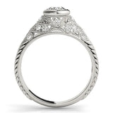 White gold Bezel Set Round Diamond Milgrain Band Ring 2