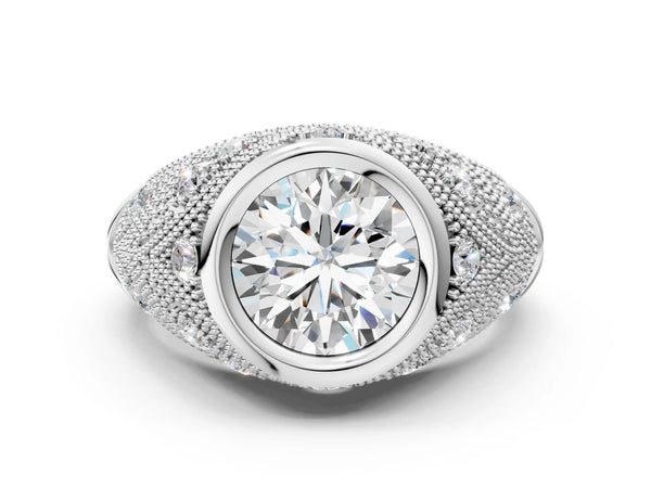 White gold Bezel Set Round Diamond Milgrain Band Ring
