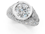 White gold Bezel Set Round Diamond Milgrain Band Ring_15