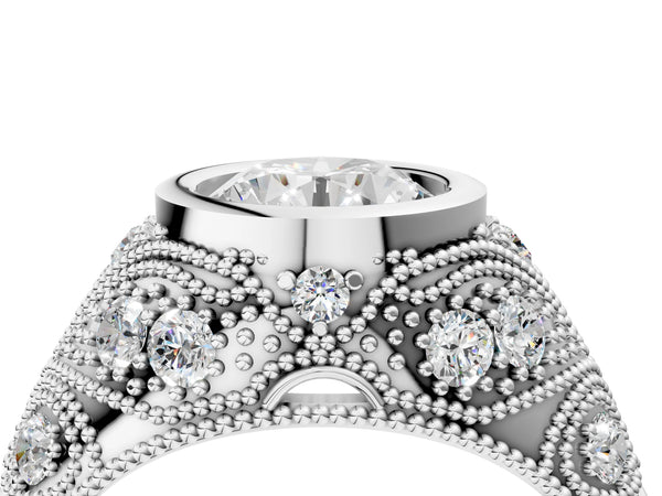White gold Bezel Set Pear Cut Diamond Milgrain Band Ring
