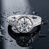 White gold Bezel Set Round Diamond Milgrain Pave Engagement Ring_117