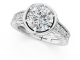 White gold Bezel Set Round Diamond Milgrain Pave Engagement Ring_75