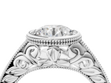 White gold Bezel Set Round Diamond Milgrain Pave Engagement Ring_78