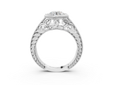 White gold Bezel Set Round Diamond Milgrain Pave Engagement Ring_83