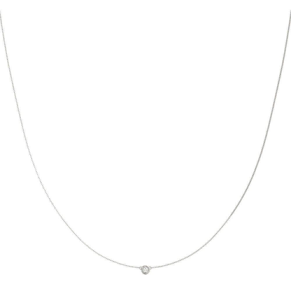 White gold Bezel-Set Round Diamond Solitaire Chain Necklace