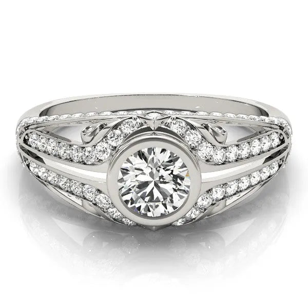 White gold Bezel Set Round Diamond Split Shank Pavé Ring