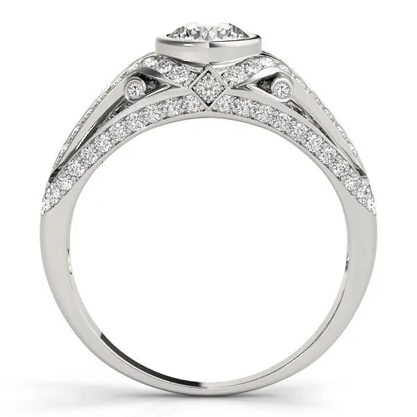 White gold Bezel Set Round Diamond Split Shank Pavé Ring