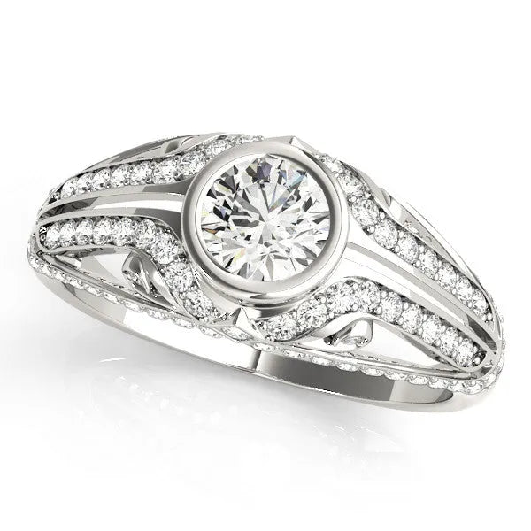 White gold Bezel Set Round Diamond Split Shank Pavé Ring