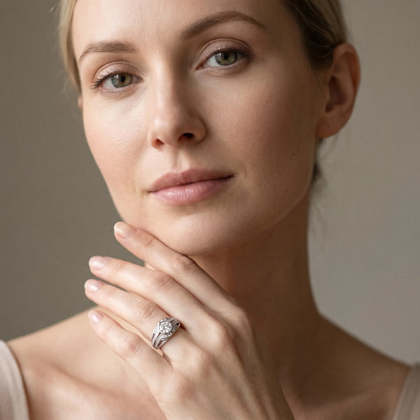 White gold Bezel Set Round Diamond Split Shank Pavé Ring