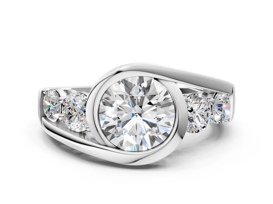 White gold Bezel Set Round Diamond Split Shank Ring