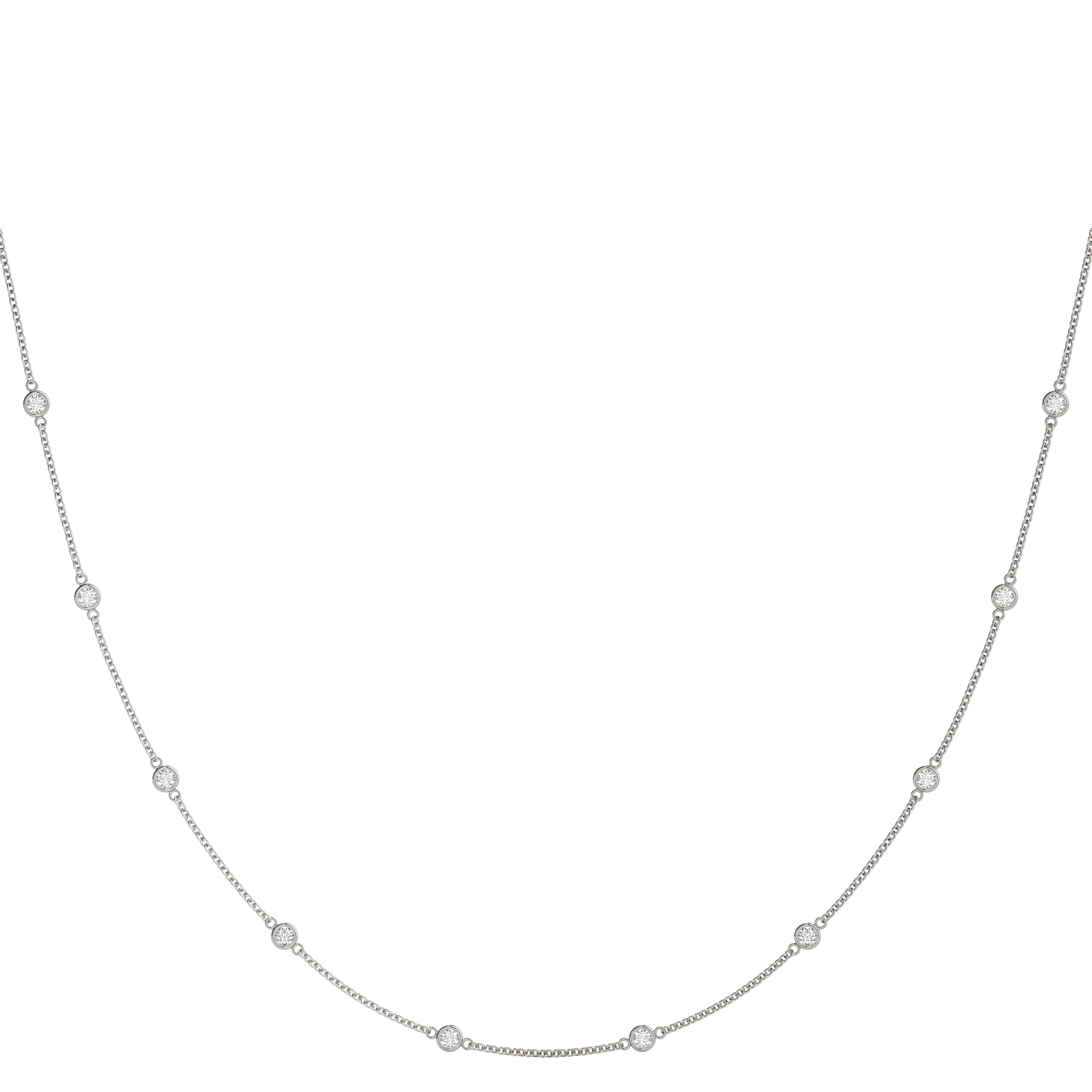 White gold Bezel-Set Round Diamond Station Necklace