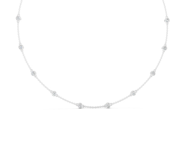 Silver Bezel-Set Round Diamond Station Necklace