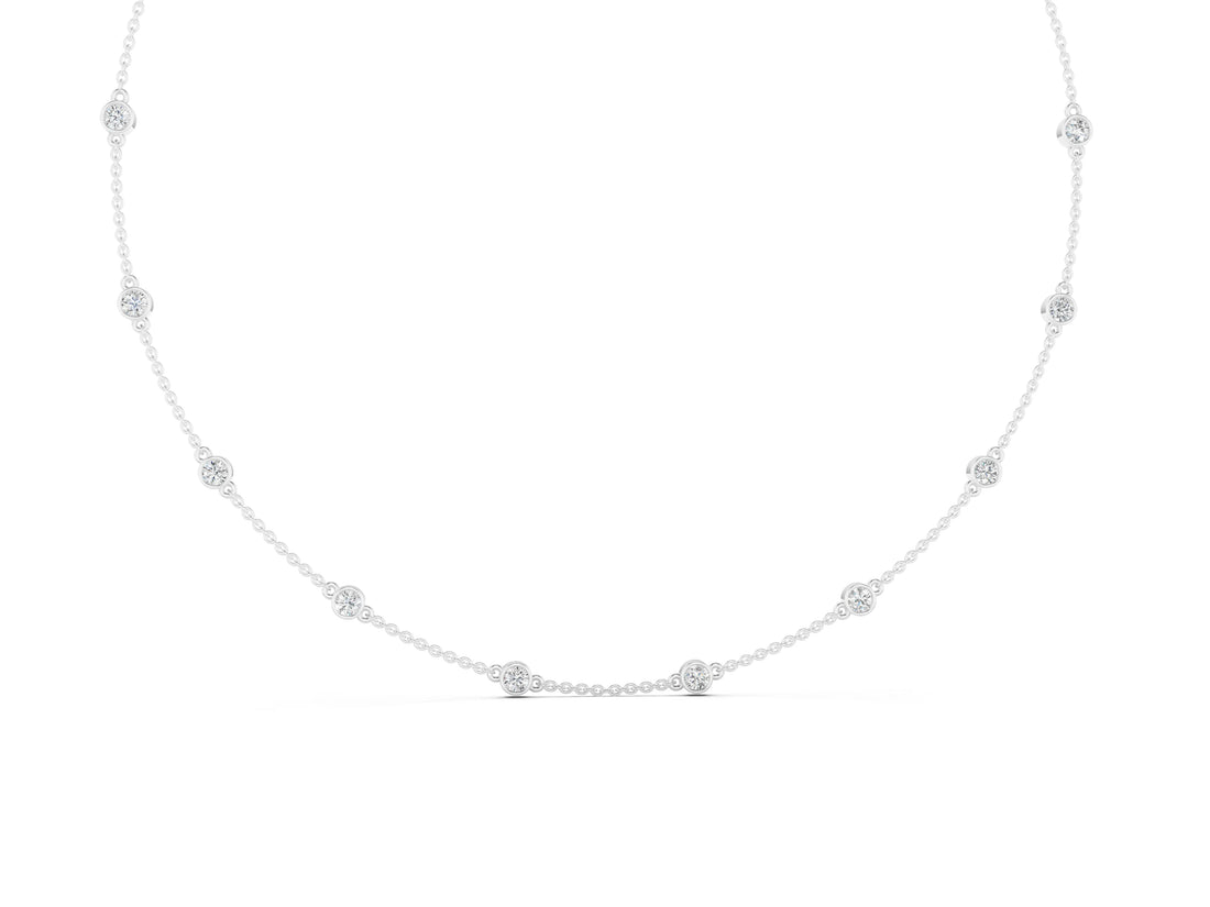 14K White Gold 2.65 Carat E VS Bezel-Set Round Diamond Station Necklace