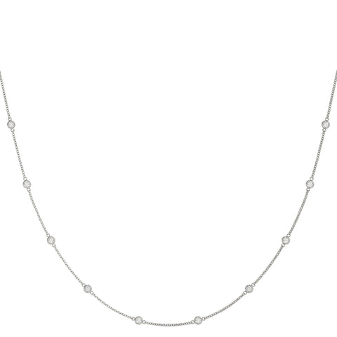 White gold Bezel-Set Round Diamond Station Necklace