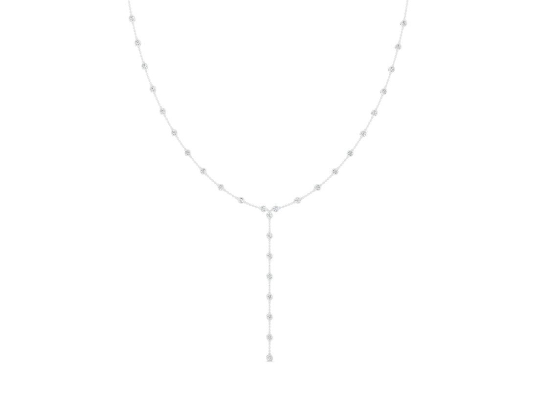 White gold Bezel-Set Round Diamond Station Y Necklace_5