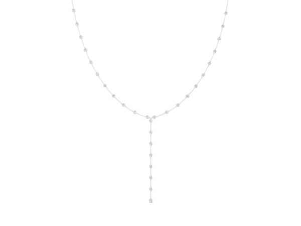 Silver Bezel-Set Round Diamond Station Y Necklace