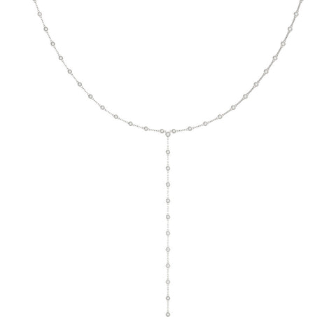 White gold Bezel-Set Round Diamond Station Y Necklace
