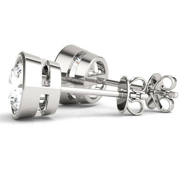 White gold Bezel Set Round Diamond Stud Earrings 1