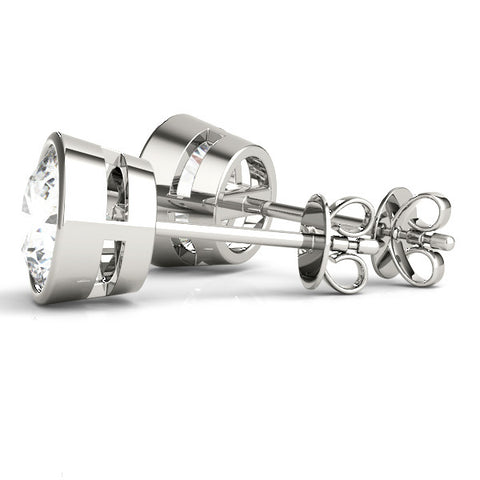 White gold Bezel Set Round Diamond Stud Earrings 1