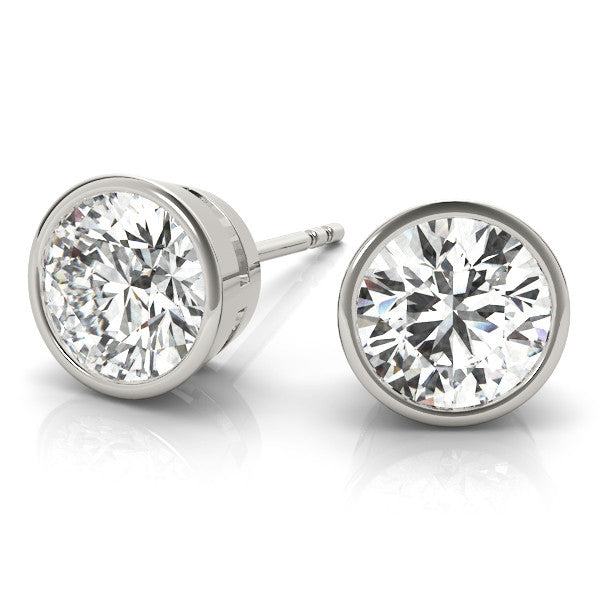 White gold Bezel Set Round Diamond Stud Earrings 2