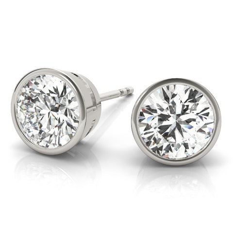 White gold Bezel Set Round Diamond Stud Earrings 2