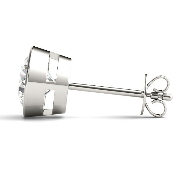 White gold Bezel Set Round Diamond Stud Earrings 3