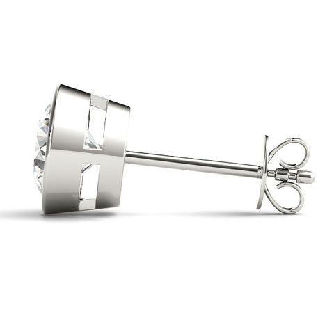 White gold Bezel Set Round Diamond Stud Earrings 3