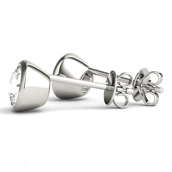 White gold Bezel Set Round Diamond Stud Earrings with Push Back 2