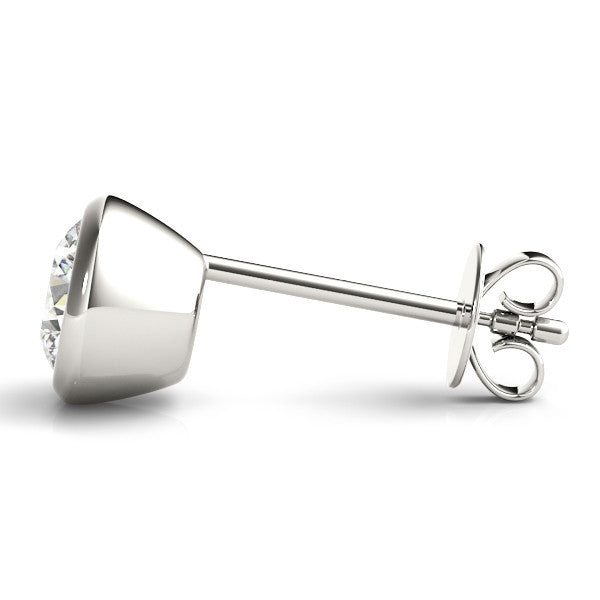White gold Bezel Set Round Diamond Stud Earrings with Push Back 3