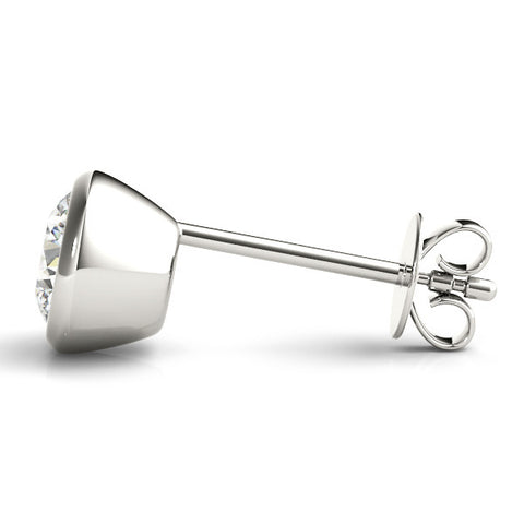 White gold Bezel Set Round Diamond Stud Earrings with Push Back 3