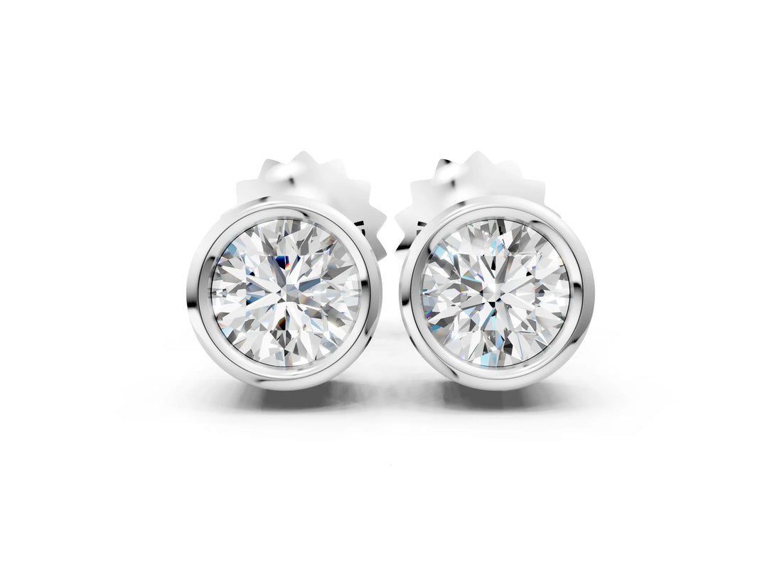 Silver 1.02 Carat F-G VS-SI Bezel Set Round Diamond Stud Earrings with Push Back