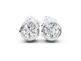 Silver 1.02 Carat F-G VS-SI Bezel Set Round Diamond Stud Earrings with Push Back