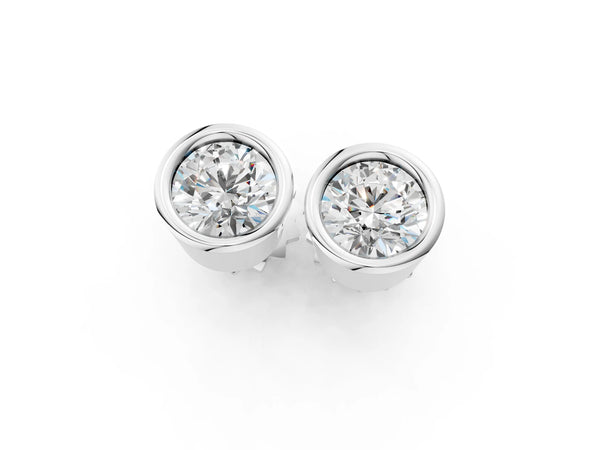 Silver Bezel Set Round Diamond Stud Earrings with Push Back
