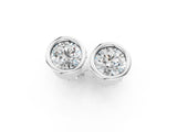 Silver 1.02 Carat F-G VS-SI Bezel Set Round Diamond Stud Earrings with Push Back