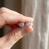 Silver 1.02 Carat F-G VS-SI Bezel Set Round Diamond Stud Earrings with Push Back
