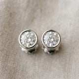 Silver 1.02 Carat F-G VS-SI Bezel Set Round Diamond Stud Earrings with Push Back