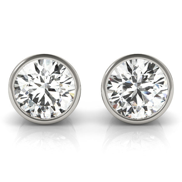 White gold Bezel Set Round Diamond Stud Earrings