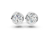 White gold Bezel Set Round Diamond Stud Earrings_19